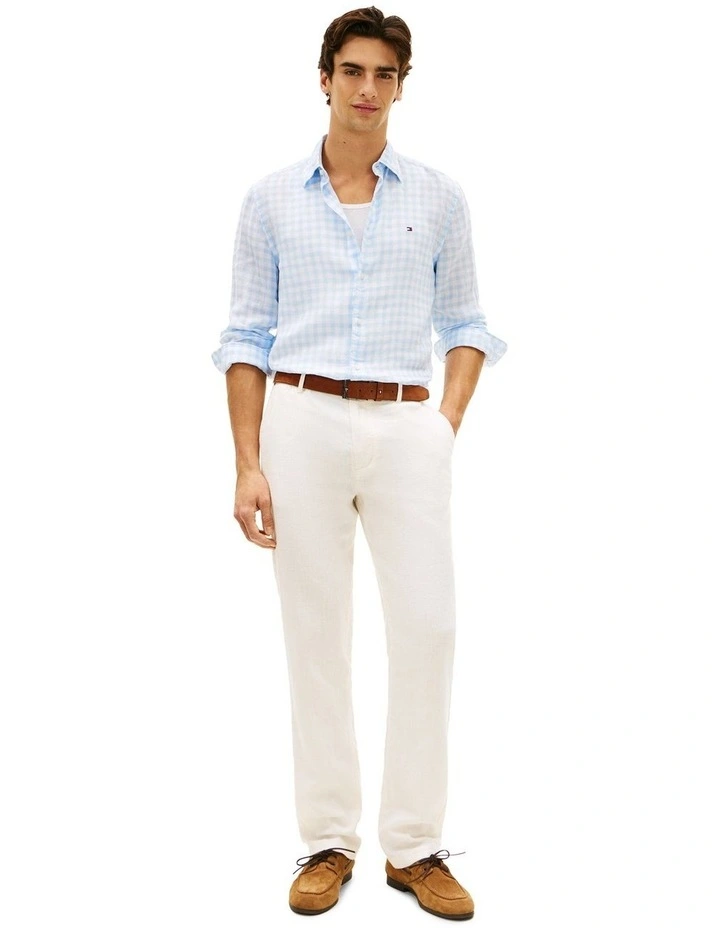 Regular Fit Gingham Check Pure Linen Shirt in Blue image 4