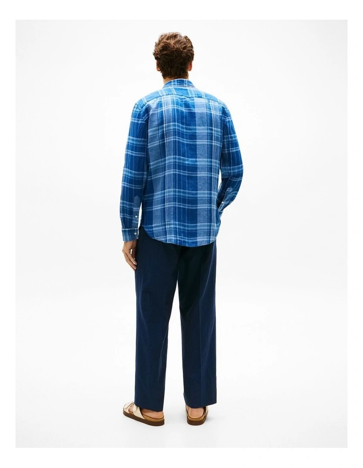 Regular Fit Madras Check Pure Linen Shirt in Blue image 2
