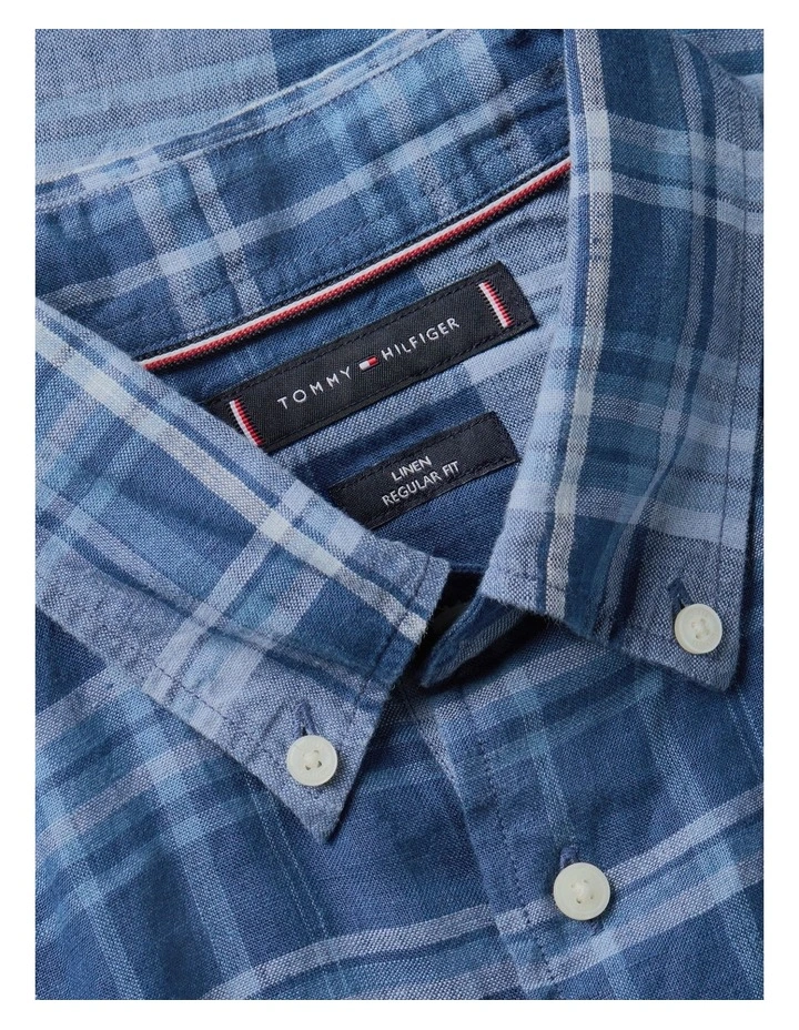 Regular Fit Madras Check Pure Linen Shirt in Blue image 5