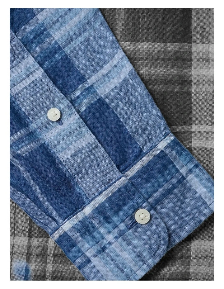 Regular Fit Madras Check Pure Linen Shirt in Blue image 6
