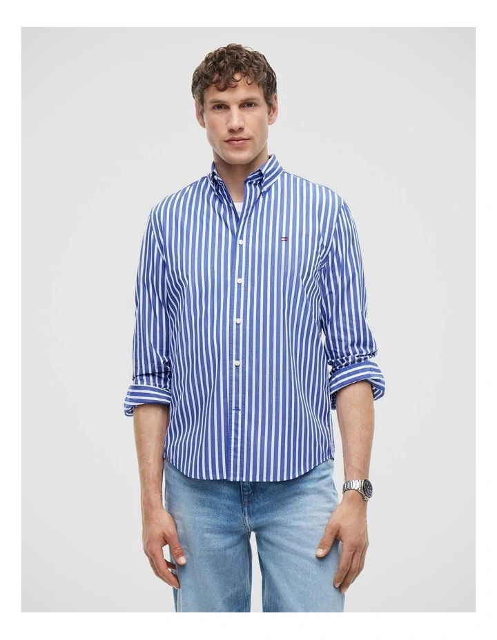 Regular Fit Flex Stripe Poplin Shirt in Blue image 1