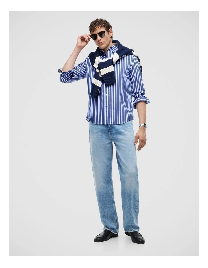 Regular Fit Flex Stripe Poplin Shirt in Blue image 3