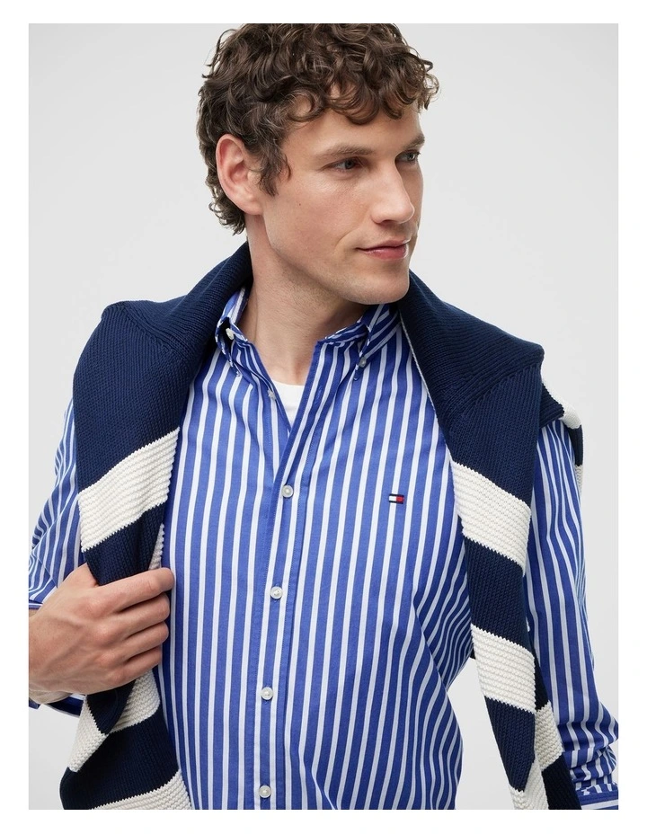 Regular Fit Flex Stripe Poplin Shirt in Blue image 4