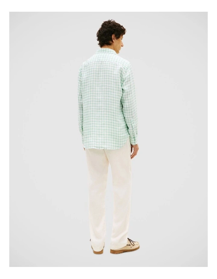 Regular Fit Pure Linen Shirt in Green Gingham Check image 2