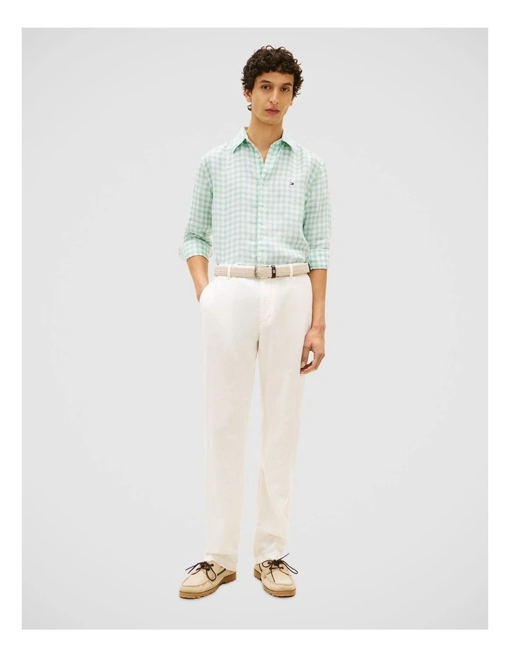 Regular Fit Pure Linen Shirt in Green Gingham Check image 3