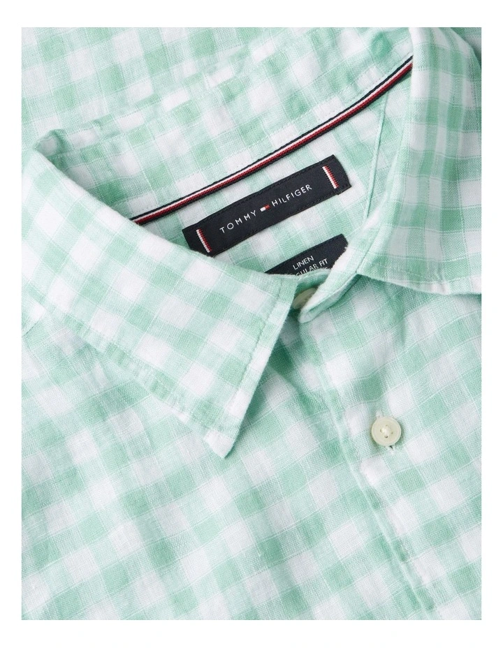 Regular Fit Pure Linen Shirt in Green Gingham Check image 5