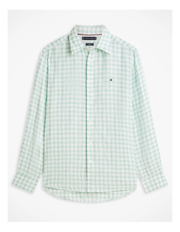 Regular Fit Pure Linen Shirt in Green Gingham Check image 6