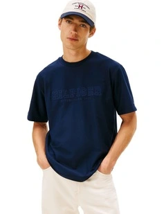 Logo Embroidery Relaxed Crew Neck T-shirt in Navy