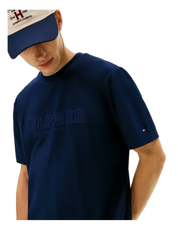 Logo Embroidery Relaxed Crew Neck T-shirt in Navy image 2