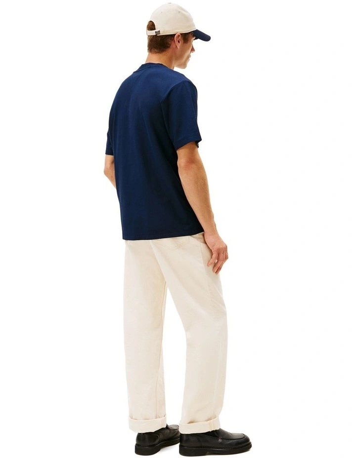 Logo Embroidery Relaxed Crew Neck T-shirt in Navy image 3