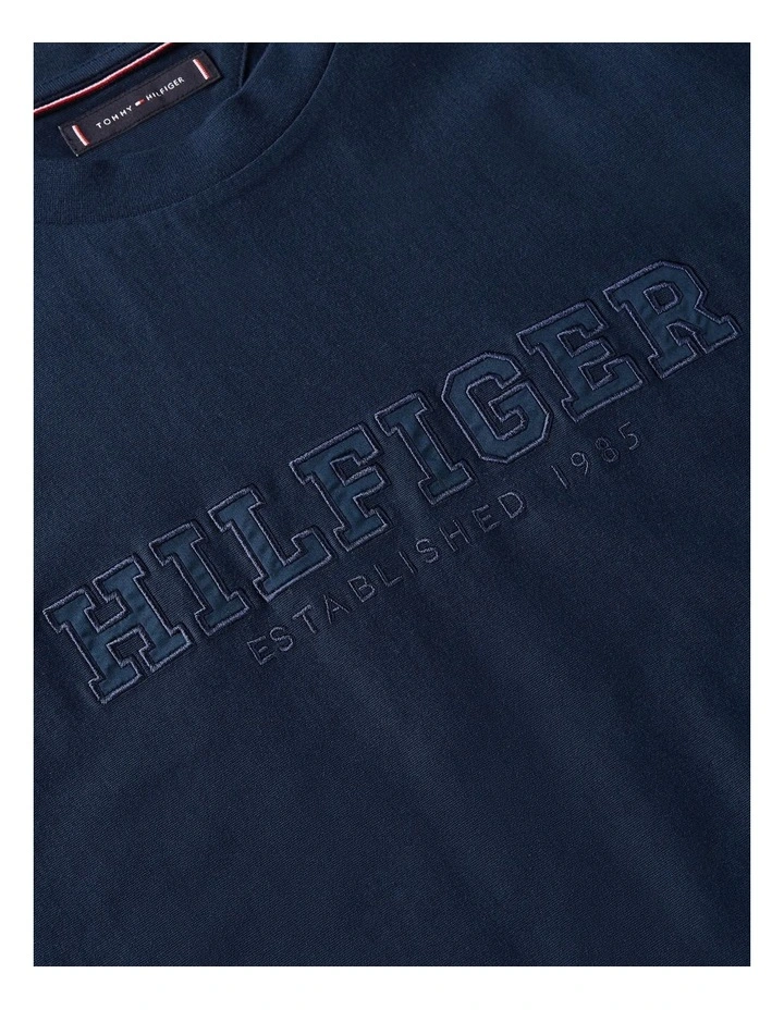 Logo Embroidery Relaxed Crew Neck T-shirt in Navy image 5