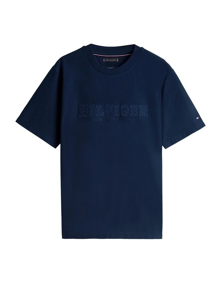 Logo Embroidery Relaxed Crew Neck T-shirt in Navy image 6