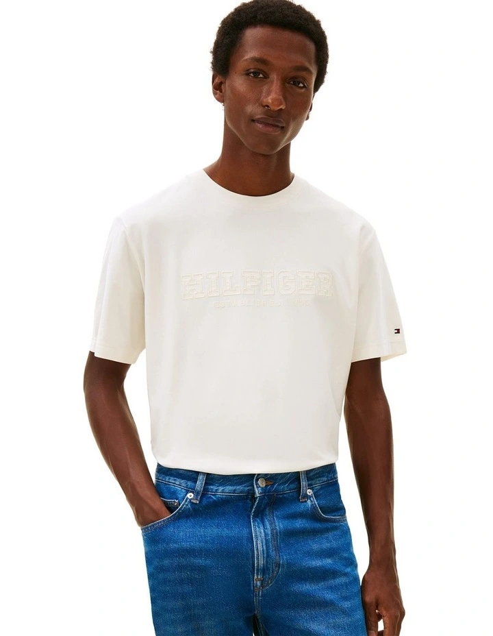 Logo Embroidery Relaxed Crew Neck T-shirt in Cream image 1