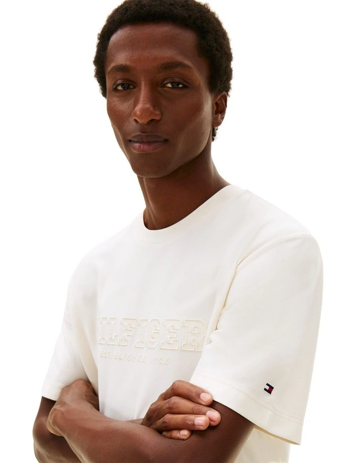 Logo Embroidery Relaxed Crew Neck T-shirt in Cream image 2