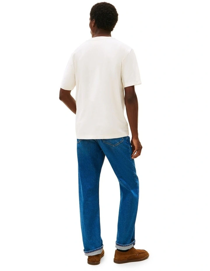 Logo Embroidery Relaxed Crew Neck T-shirt in Cream image 3