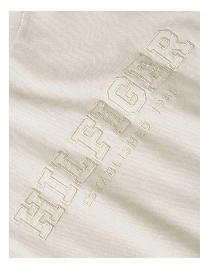 Logo Embroidery Relaxed Crew Neck T-shirt in Cream image 5