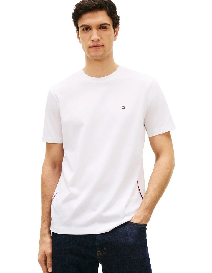 Global Stripe Side Seam Jersey T-Shirt in White image 1