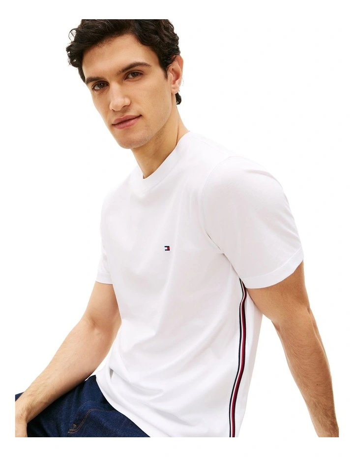 Global Stripe Side Seam Jersey T-Shirt in White image 2