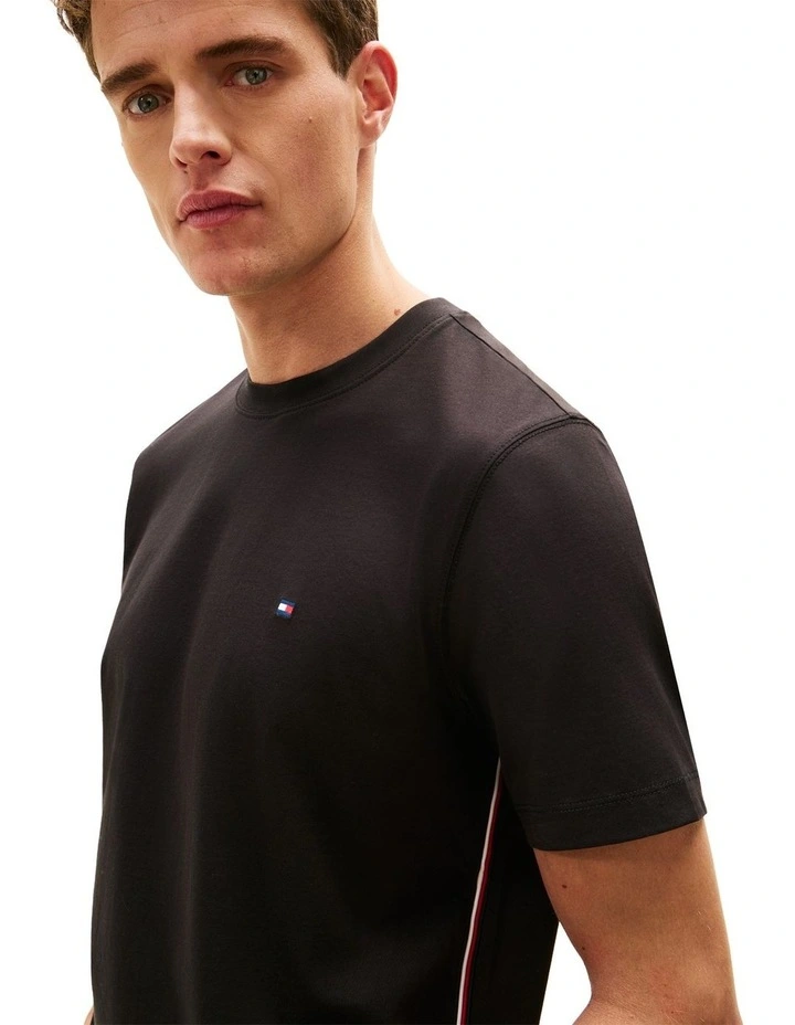 Global Stripe Side Seam Jersey T-Shirt in Black image 1