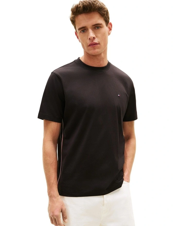 Global Stripe Side Seam Jersey T-Shirt in Black image 2