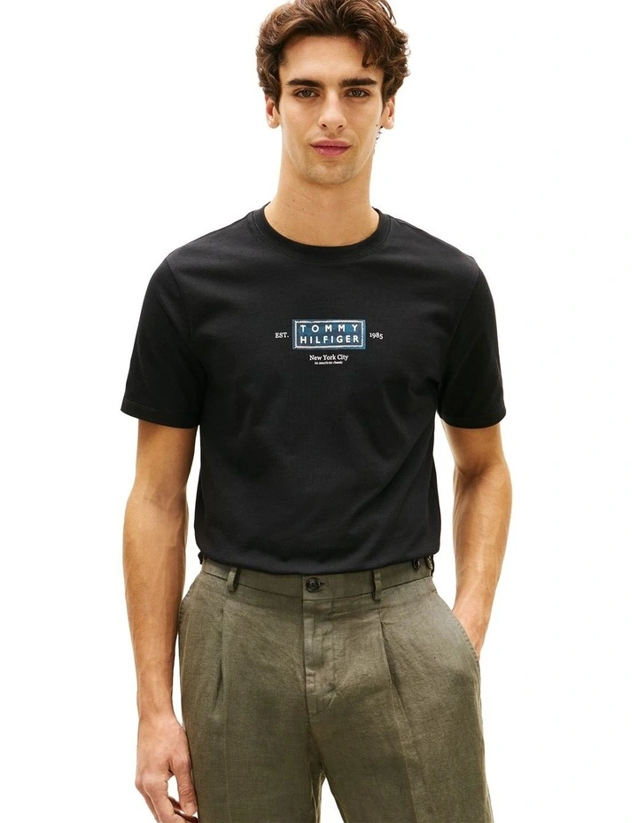 Heritage Logo Jersey Crew Neck T-shirt in Black image 1