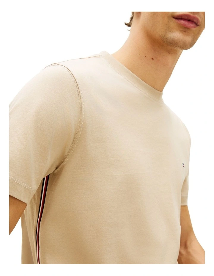 Global Stripe Side Seam Jersey T-Shirt in Beige image 2