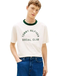 Contrast Crew Neck Relaxed Jersey T-Shirt in Cream