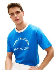 Contrast Crew Neck Relaxed Jersey T-Shirt in Blue