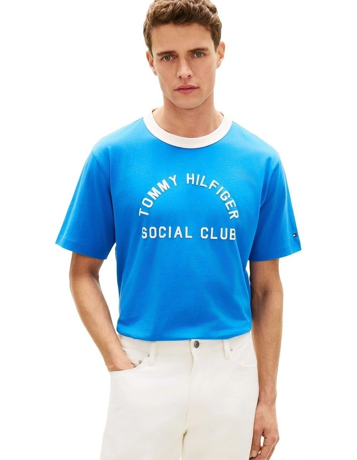 Contrast Crew Neck Relaxed Jersey T-Shirt in Blue image 2