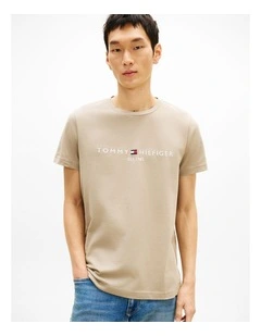 Logo Embroidery Slim T-Shirt in Beige