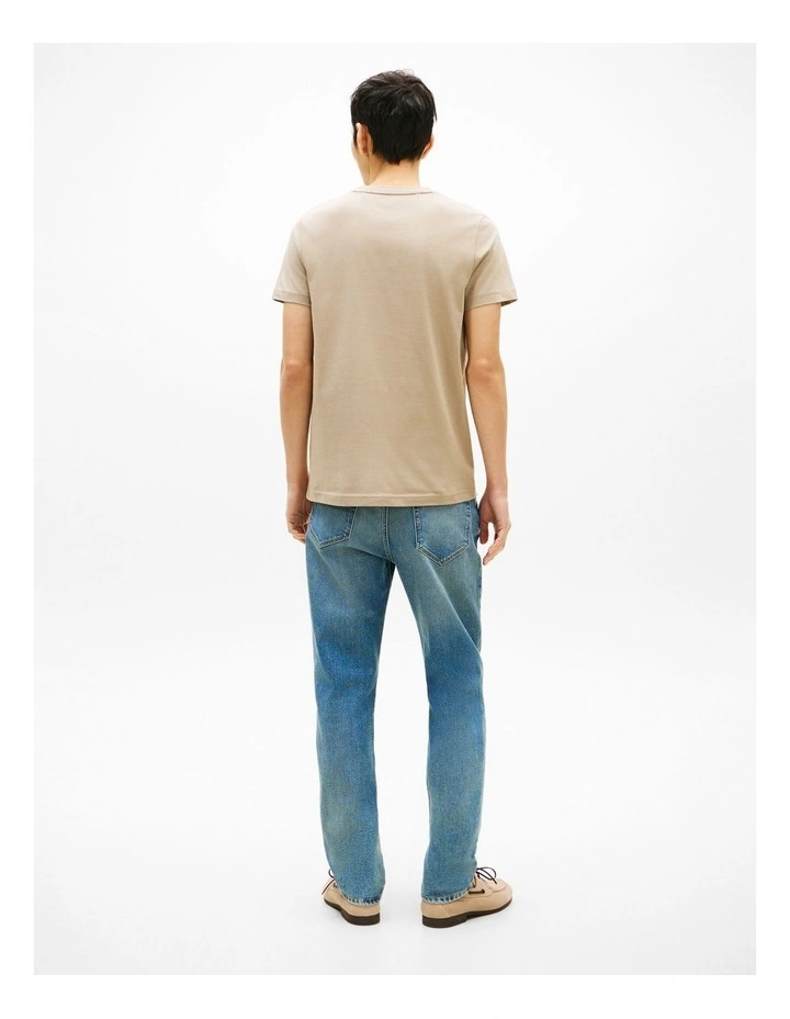 Logo Embroidery Slim T-Shirt in Beige image 2