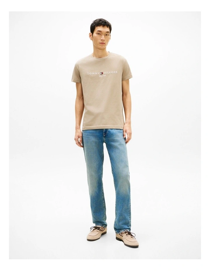 Logo Embroidery Slim T-Shirt in Beige image 3