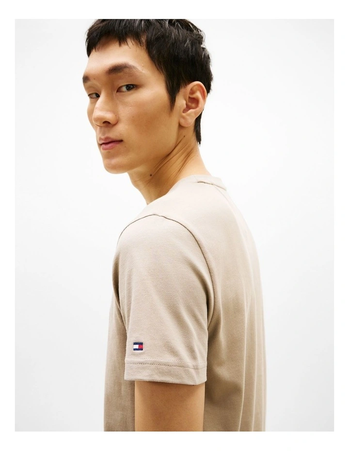 Logo Embroidery Slim T-Shirt in Beige image 4