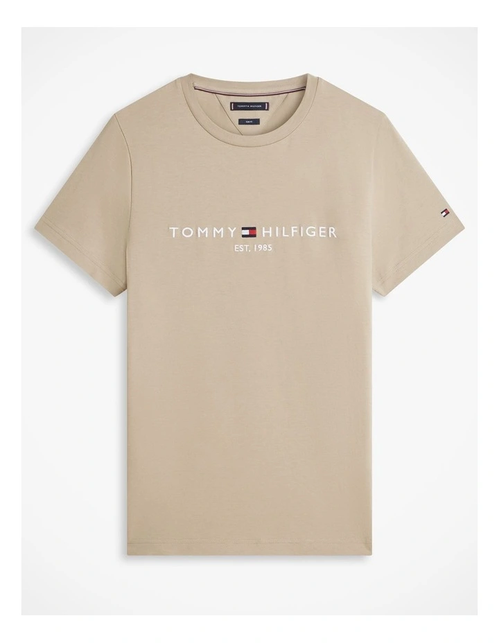 Logo Embroidery Slim T-Shirt in Beige image 6