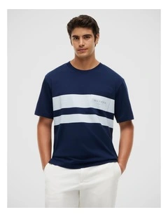 Logo Colour-Blocked Relaxed T-Shirt in Navy