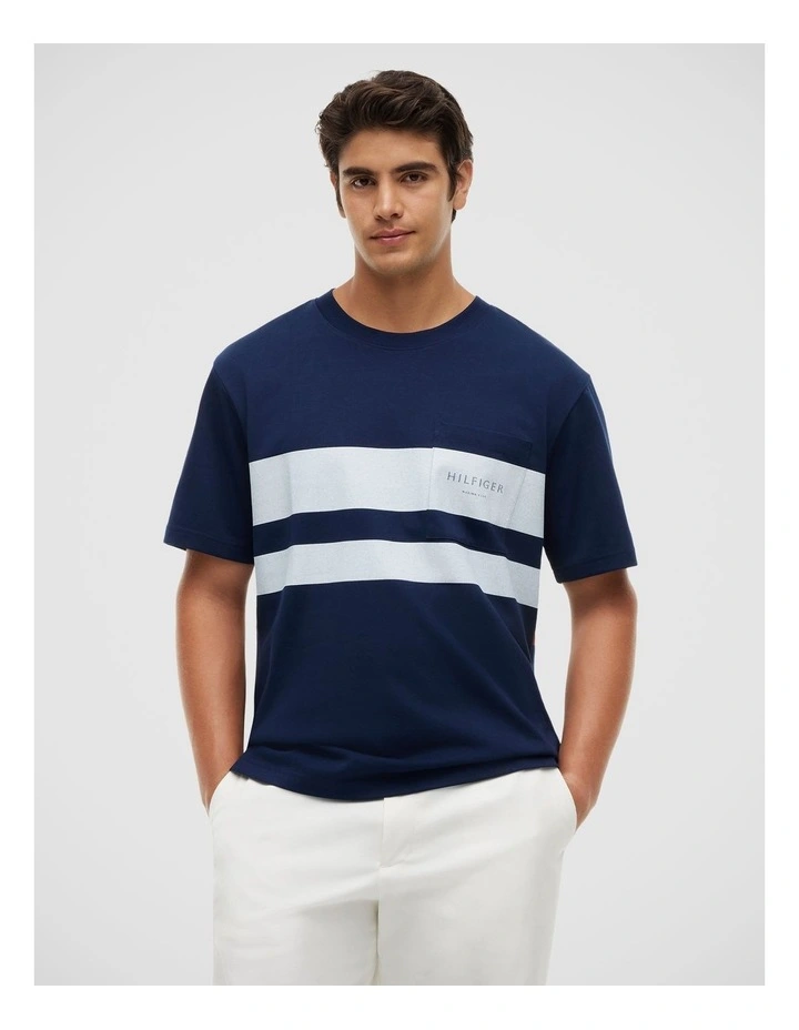 Logo Colour-Blocked Relaxed T-Shirt in Navy image 1