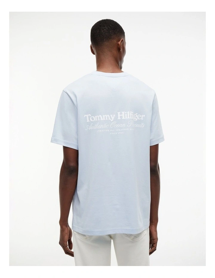 Back Graphic Jersey Crew Neck T-Shirt in Blue image 2