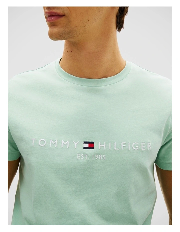 Logo Embroidery Slim T-Shirt in Green image 4