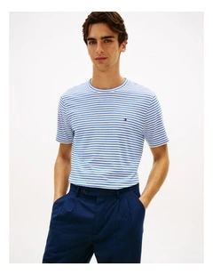 Essential Cotton Stripe Tee in Blue