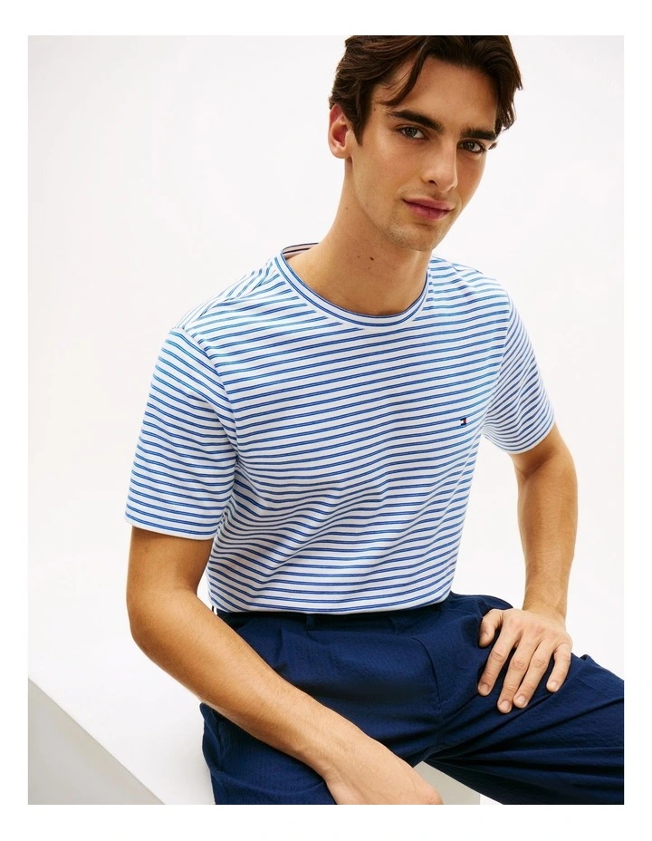 Essential Cotton Stripe Tee in Blue image 4