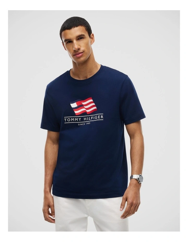 Wavy Flag Appliqu Jersey T-Shirt in Navy image 1