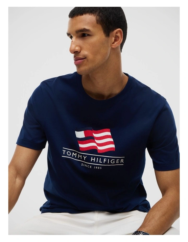 Wavy Flag Appliqu Jersey T-Shirt in Navy image 4