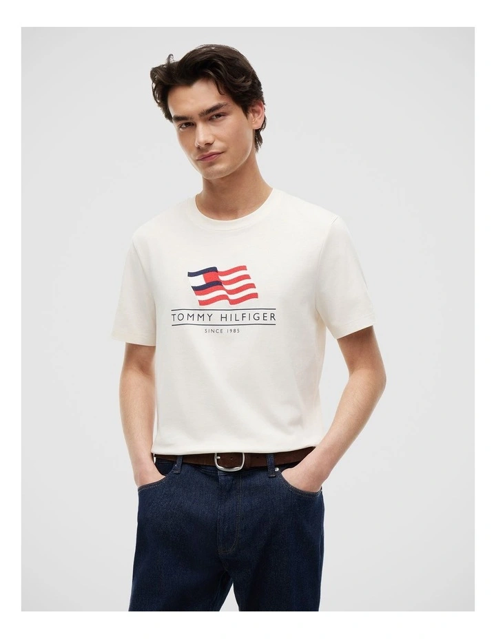 Wavy Flag Appliqu Jersey T-Shirt in White image 1