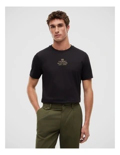 Tonal Logo Embroidery Interlock Knit T-Shirt in Black