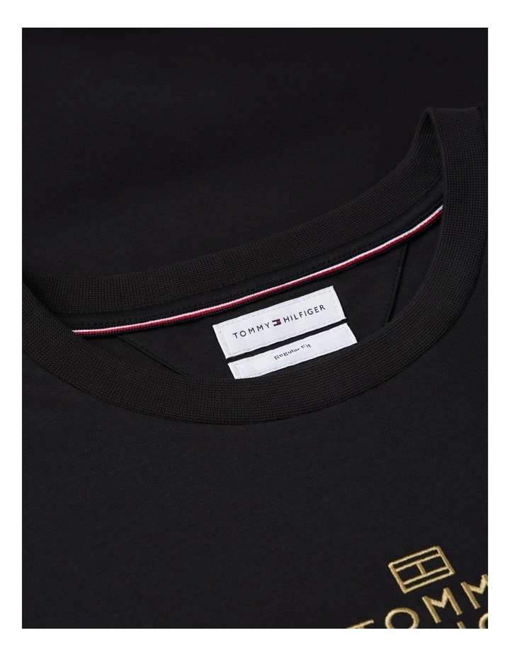 Tonal Logo Embroidery Interlock Knit T-Shirt in Black image 5
