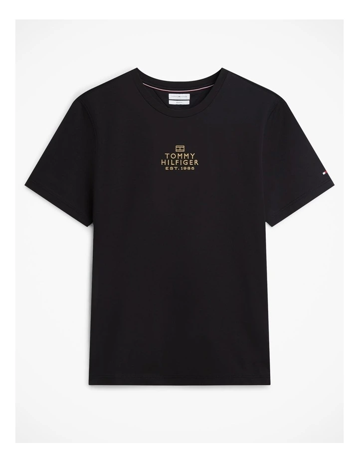 Tonal Logo Embroidery Interlock Knit T-Shirt in Black image 6