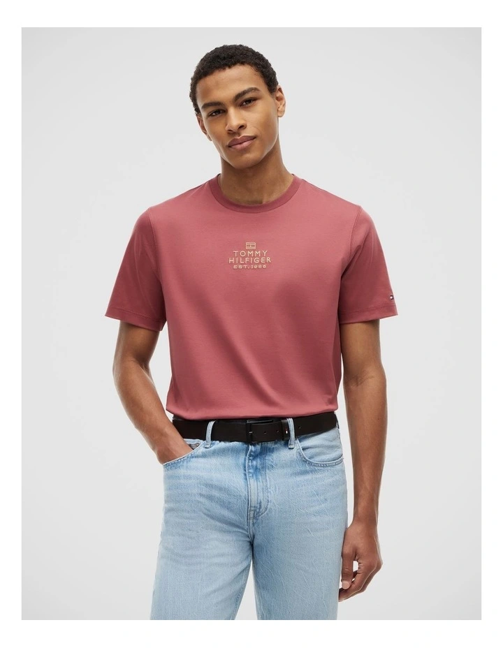 Tonal Logo Embroidery Interlock Knit T-Shirt in Purple image 1