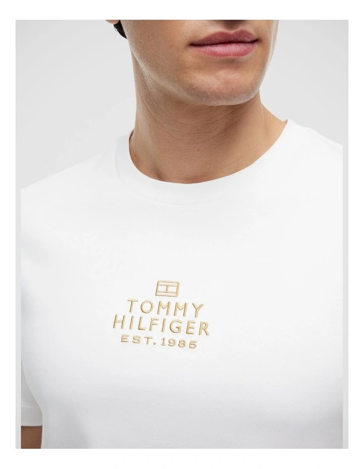Tonal Logo Embroidery Interlock Knit T-Shirt in White image 4