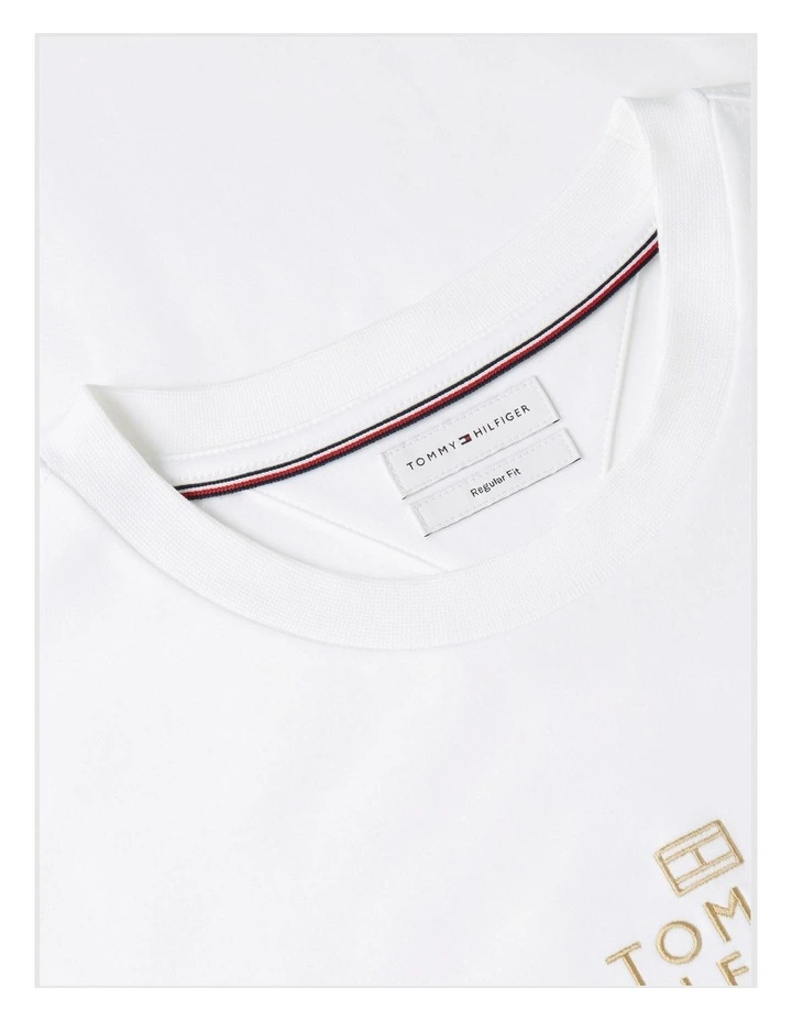 Tonal Logo Embroidery Interlock Knit T-Shirt in White image 5