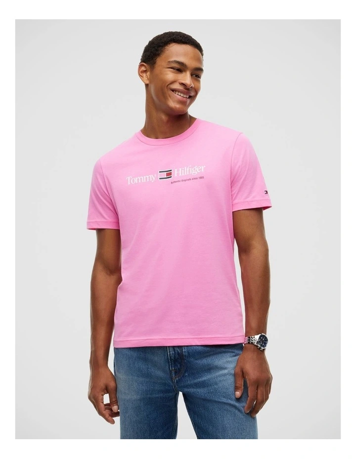 Logo Jersey Crew Neck T-Shirt in Pink image 1